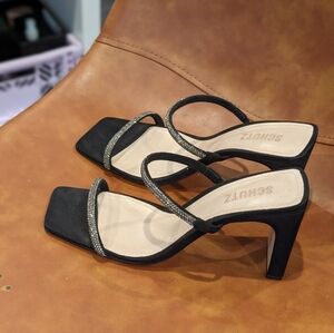 Schutz Black Rhinestone Heels